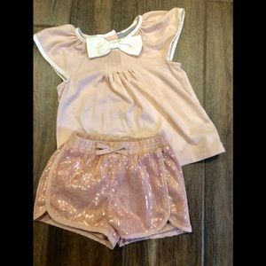 Tahari baby cotton top and sequined short set